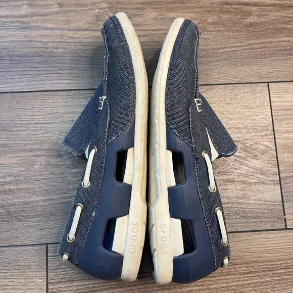 CROCS Beach Line Canvas Boat Shoes Men's Size 8 Navy Stucco Color 202774 Slip On - Picture 3 of 9